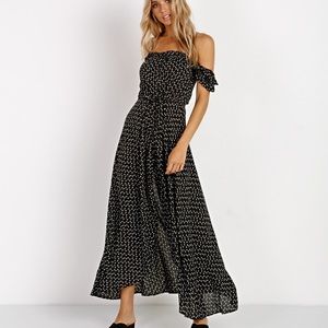 Auguste Button Down Dress Black Flowers